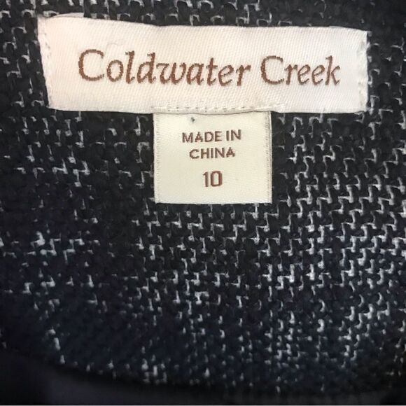 Coldwater Creek Blazer Women Size 10 Navy Tweed Cotton-Linen Blend Open Front - Picture 11 of 12